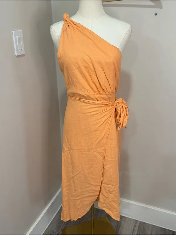 Hello Molly HOLDING ON MIDI DRESS ORANGE linen dress M here‎ comes the sun - Image 2