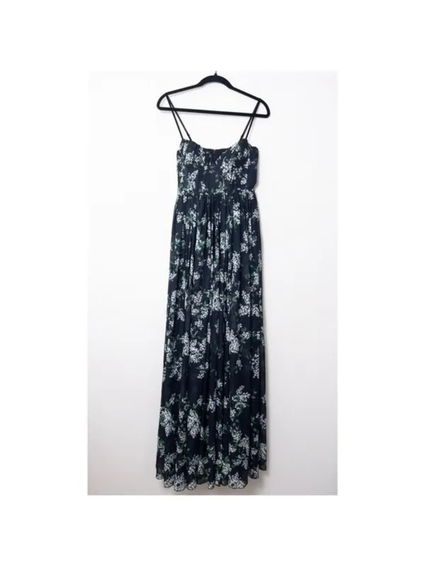Sau Lee Georgina Gown 14 Floral Black Maxi Chiffon Pleated Aline Bodice - Image 10