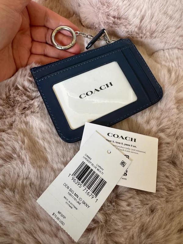 Coach Mini ID Card Case Signature Denim CAN65 NWT Deep Blue Multi - Image 2
