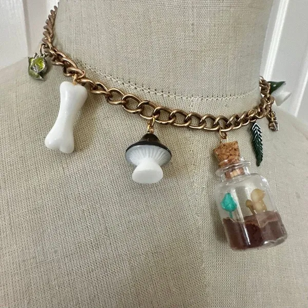 Whimsical Charm Choker Necklace Cottagecore Fairycore Frog Mushroom Terrarium - Image 2