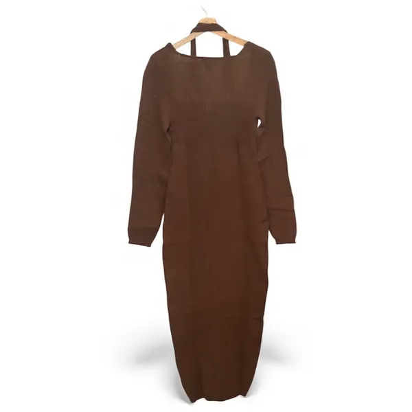 PrettyLittleThing Brown Long Sleeved Knit Dress/a Halter Style Keyhole Neck Xl - Image 6
