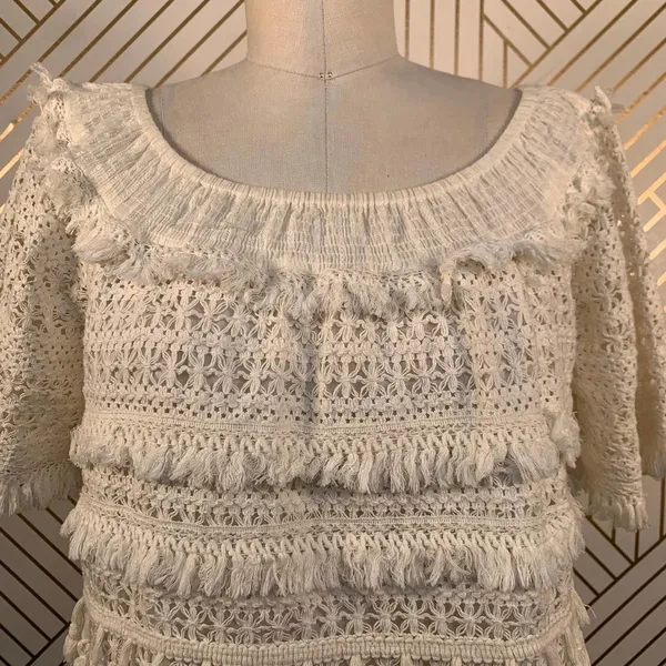Anthropologie Love Sam Top Blouse Off the Shoulder Tassel Fringe‎ Size Medium - Image 3