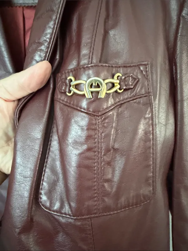 Vintage women’s Etienne Aigner Red Burgundy Leather Jacket, size 16 ©️ - Image 2