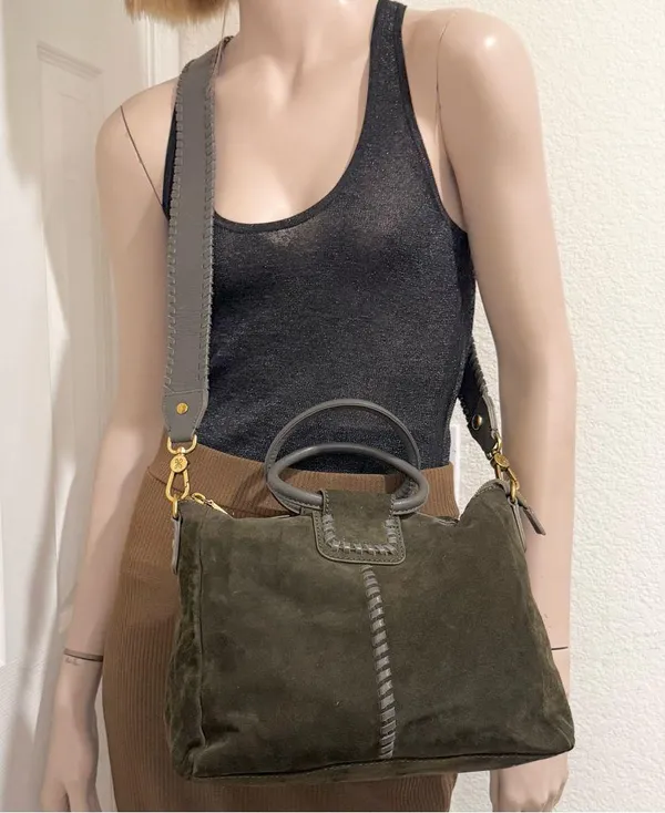 HOBO Shiela Herb Olive Green Suede Leather Medium Satchel Crossbody Bag - Image 4