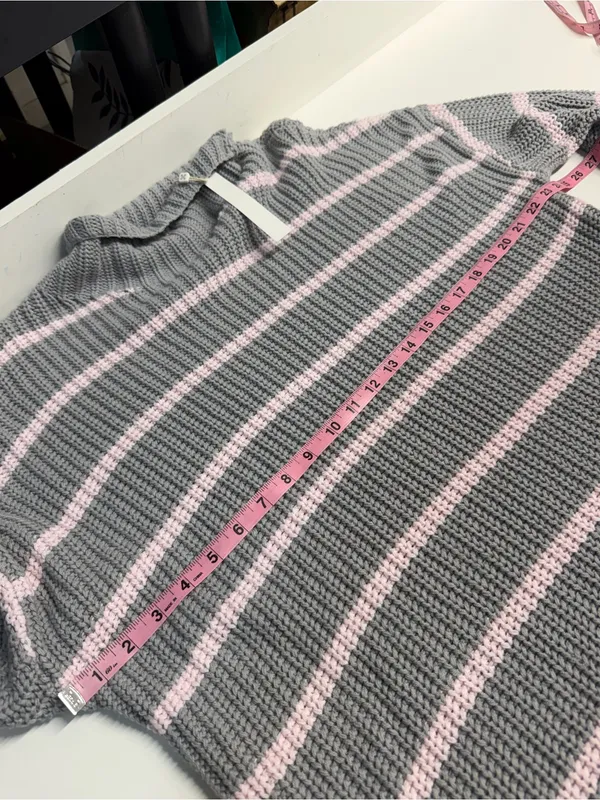 Cozy Striped knit sweater Caslon pink grey large cotton blend soft girl FLAWS - Image 7
