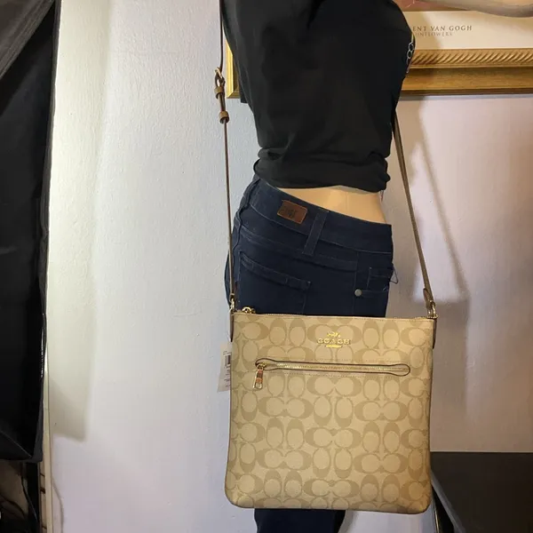 Coach Rowan File Bag In Signature‎ Canvas Light Khaki Light Saddle CS192 Purse - Image 6