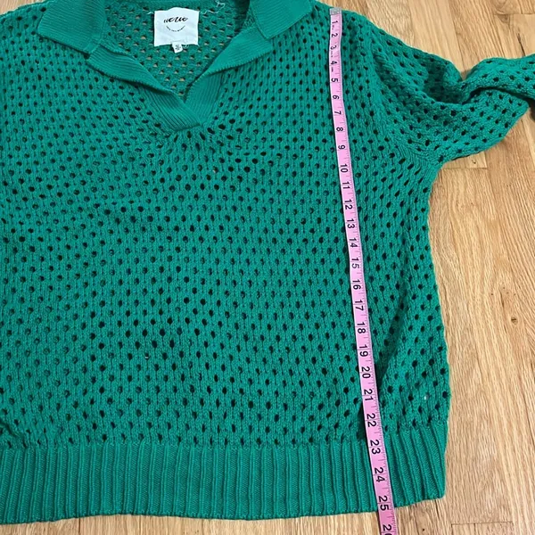 Aerie Kelly Green Open Knit Polo Sweater Sz M - Image 5