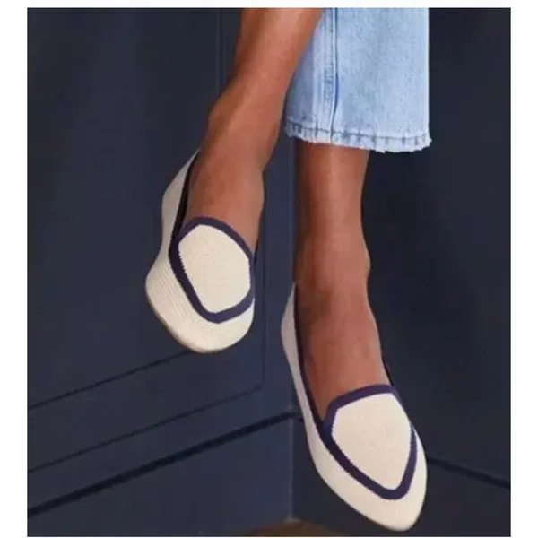 Birdies The Starling Woven Knit Loafer Flats Ivory Navy Trim Size 8 - Image 9