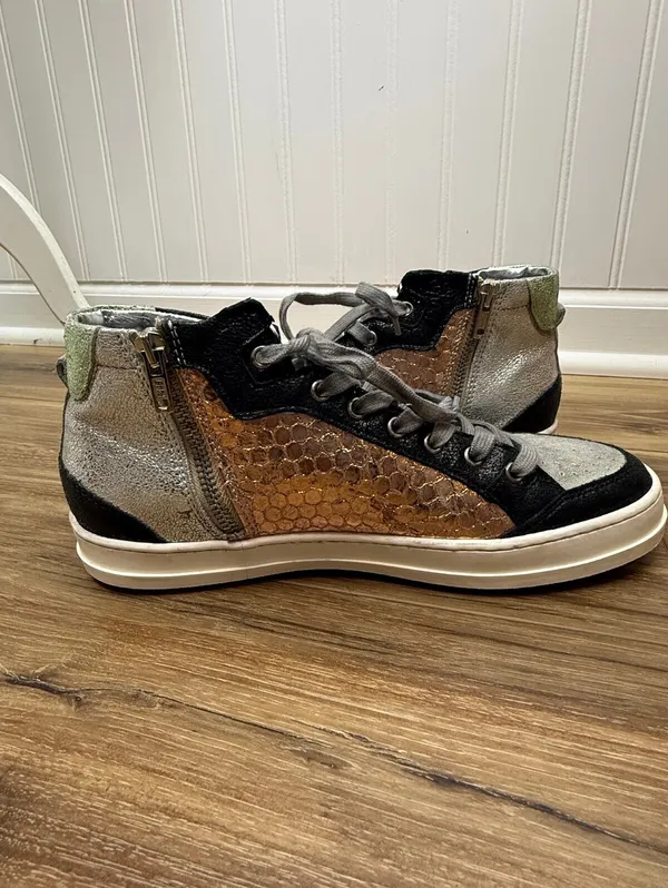 P448 Women's Skate High-Top Copper-Gold Sequin/Snakeskin Sneakers - Size - 39 - Image 4