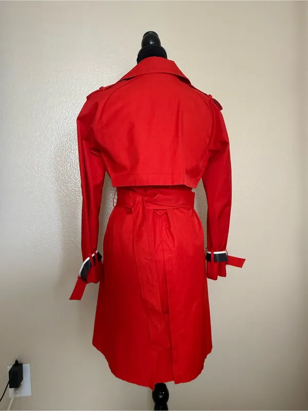 VIKI Red Trench Coat Womens 55 S Belted Double Breasted Korean Fashion NWOT - Image 6