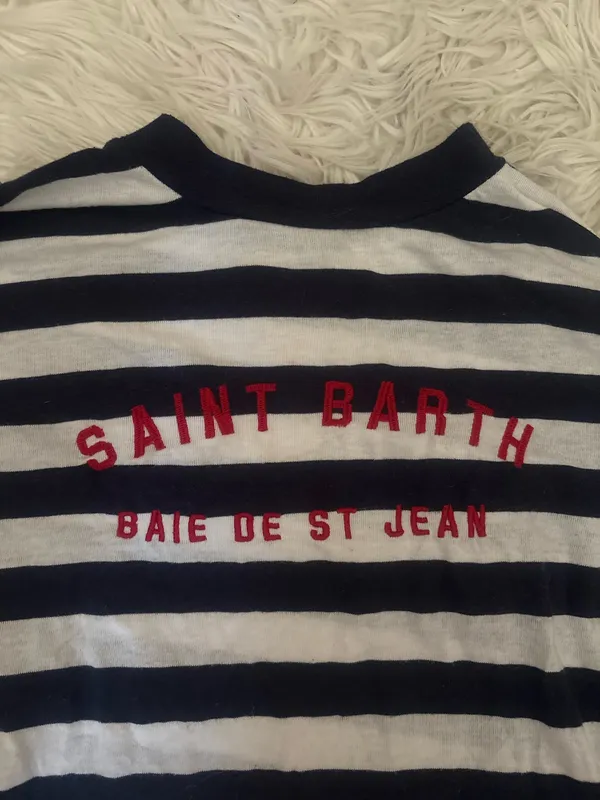 Brandy Melville Black/White Striped Crewneck Long Sleeve Embroidered Tee OS - Image 2