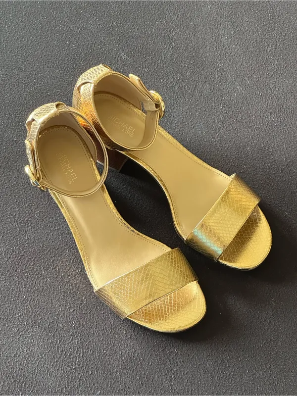 Michael Kors Lena Flex Mid Embossed Metallic Leather Sandals – Like New! - Image 5