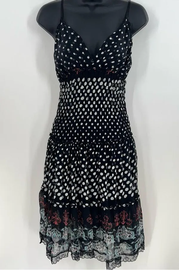 Gurreut Women's Polka Dot Spaghetti Strap Cotton Blend Chiffon Dress-Size L - Image 3