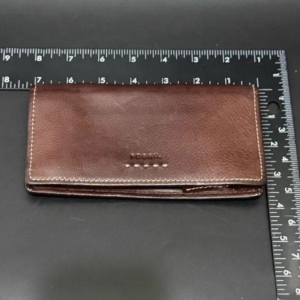 Vintage FOSSIL Brown Pebbled Leather Contrast Stitch Bifold Wallet - Image 8