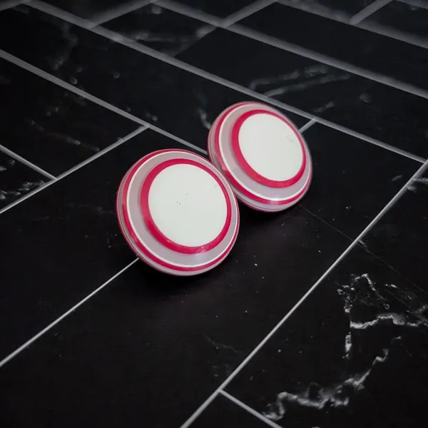 Vintage Stud Earrings Red & Off White Retro Circle 1" - Image 3