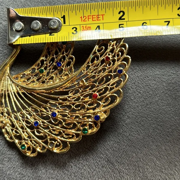 Vintage Peacock Brooch Pin Gold - Image 3