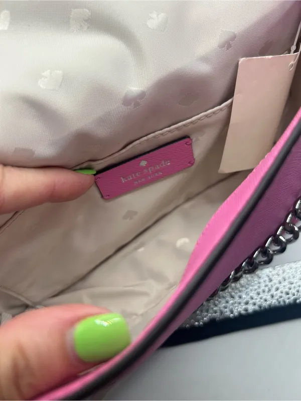 Kate Spade Cameron Small flap crossbody bag with chain strap bright peony pink - Image 6