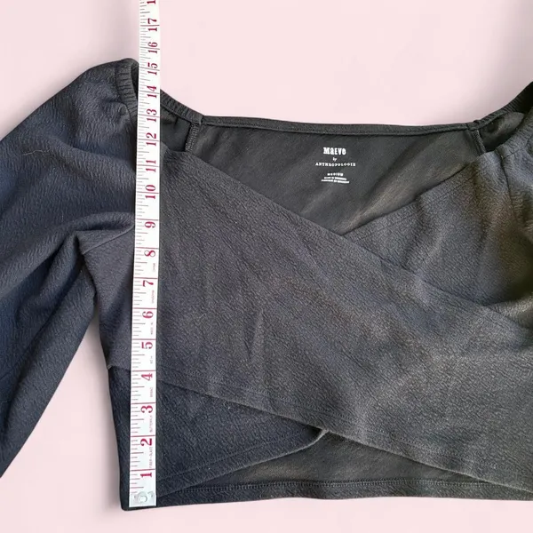 Anthropologie wrap blouse| Black Cropped Top - Image 4