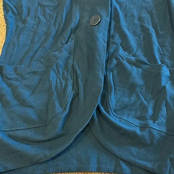 Jockey Women’s Teal Waffle Hooded Long Cardigan with Pockets - Size L - Image 3