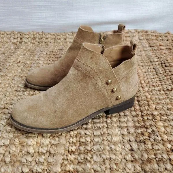 Franco Sarto Womens Booties Size 6 Beige Suede Studded Side Zip Almond Toe - Image 3