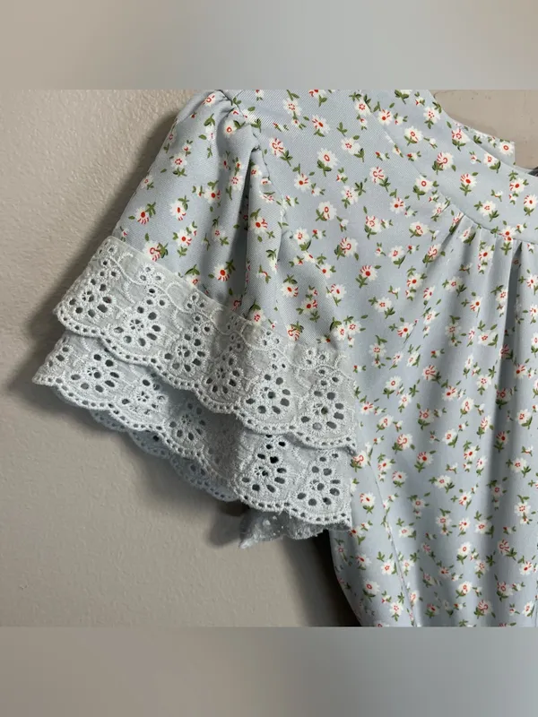 JessaKae Dainty Floral Belted Midi Dress Lace Eyelet Sleeves - Image 7