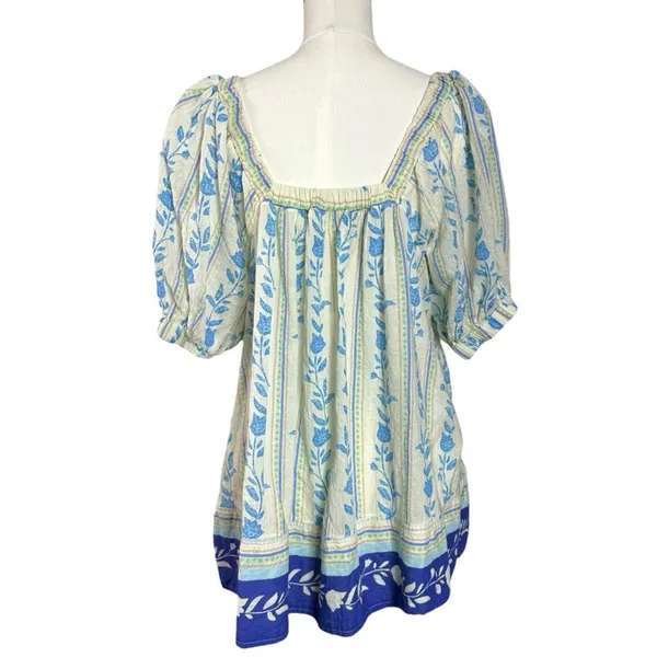 Free People Bohemian 70s Block Print Santorini Printed Babydoll Tunic Size Large - Image 5