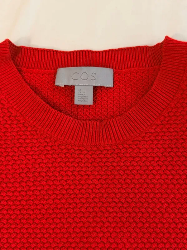 COS Red Textured Knit Crewneck Sweater M - Image 6