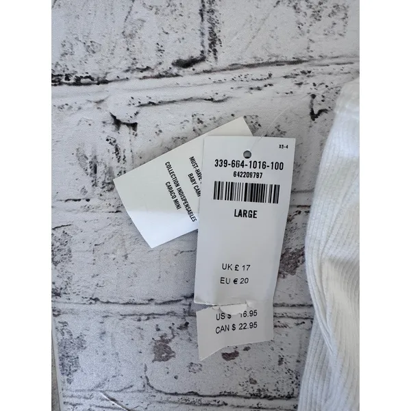 Hollister White Ribbed Baby Cami Blue‎ Floral Embroidery Adjustable Straps Large - Image 4