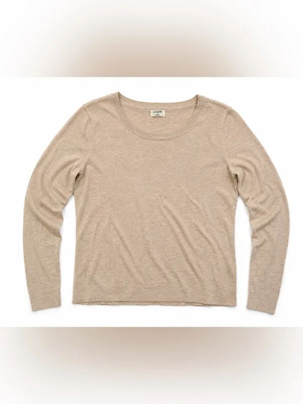 J.Crew Teddie Sweater Women Beige Tan Lightweight Crew Neck Long Sleeve - Image 3