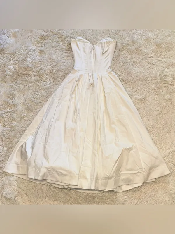 NEW HOUSE OF CB Lady Strapless Corset White Midi Dress Sz S FULLER CUP - Image 10