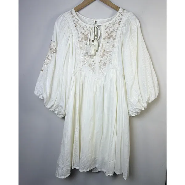 Anthropologie Viveka Embroidered Lace Mini Dress Medium goddess bohemian fairy - Image 5