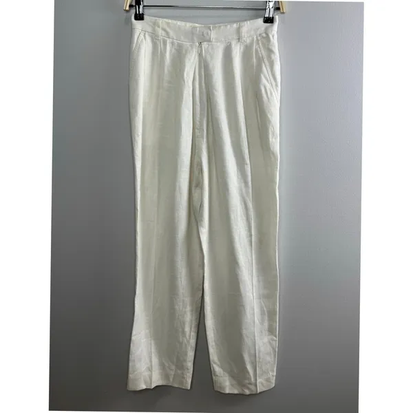 Mara Hoffman Eldora Trouser Size‎ 4 White High Rise Wide Leg Tailored 100% Hemp - Image 3