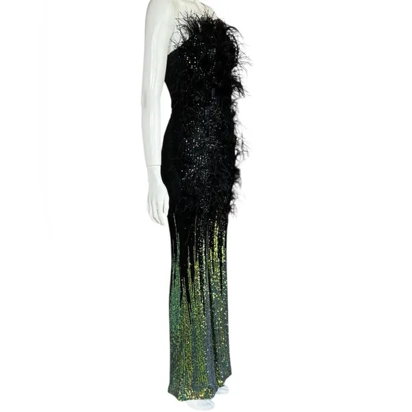 Unbranded Elegant Sequined/Feathered Black and Green Women's Jumpsuit G#8 - Image 7