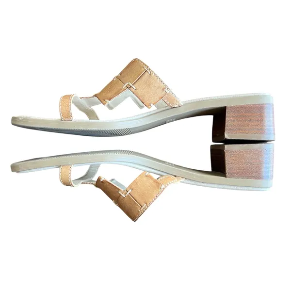 Danelle Vintage Tan Leather Woven Slide Sandals Block Heel Square Toe Boho 5M - Image 6
