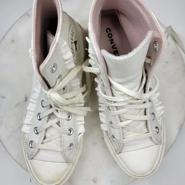 Converse CTAS Lift High Top Platform Leather Ruffle Sneakers Womens 6.5 White - Image 16