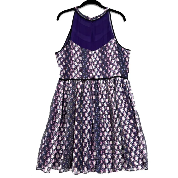 Charlie Jade 100% Silk Purple Floral Fit & Flare Cocktail Romantic Dress L NWT - Image 2