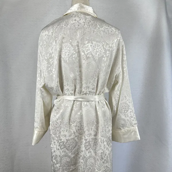 Rare‎ Vintage 90's Victoria's Secret Ivory Floral Satin Long Robe Womens Small - Image 5