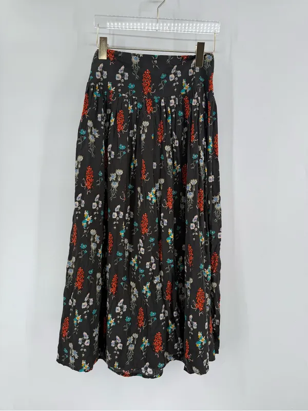 NATURAL LIFE Charcoal Floral Midi Skirt Sz S Cottage Boho Dark Romantic Fairy - Image 2