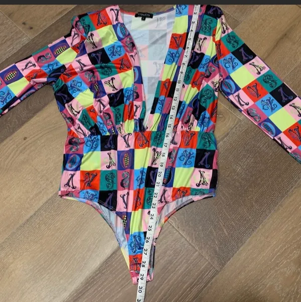 Deep plunge neck colorful bodysuit size L Size L - Image 11