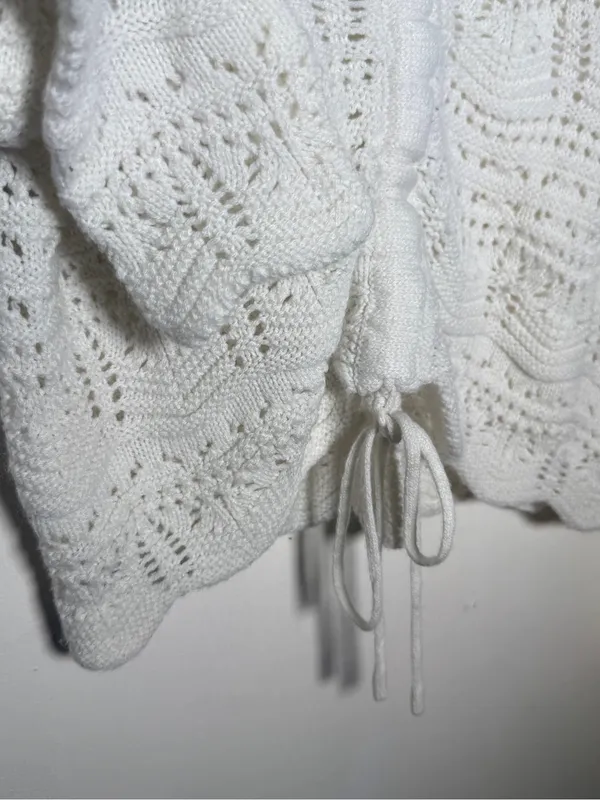 Source Unknown White Crochet Knit Tie-Front Cardigan Medium Cottage Core Bella Swan Festival - Image 3