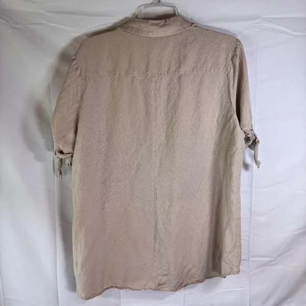 Philosophy Shirt Women's Size L‎ 55% Linen Beige Short Sleeves with ties Boho - Image 2