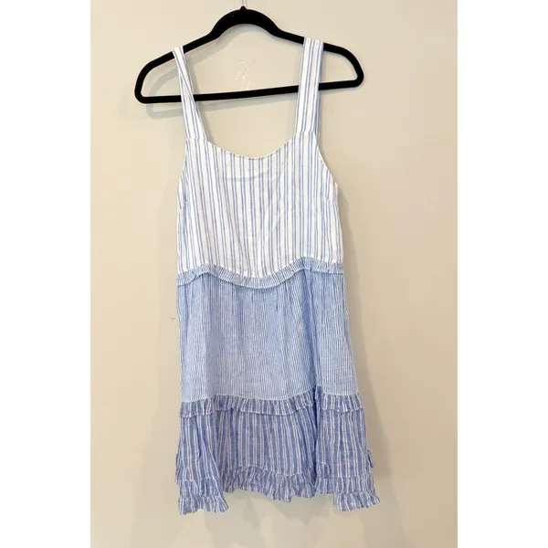 Rails Sandy Mixed Coastal Blue White Ruffled Tiered Linen Dress Sz Small 3025 - Image 2
