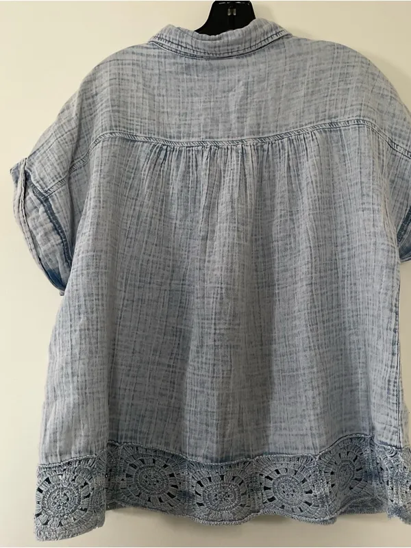 Cotton Gauze Button Up Top Womens 1X Lightweight Boho Crochet Hem Cottagecore - Image 4