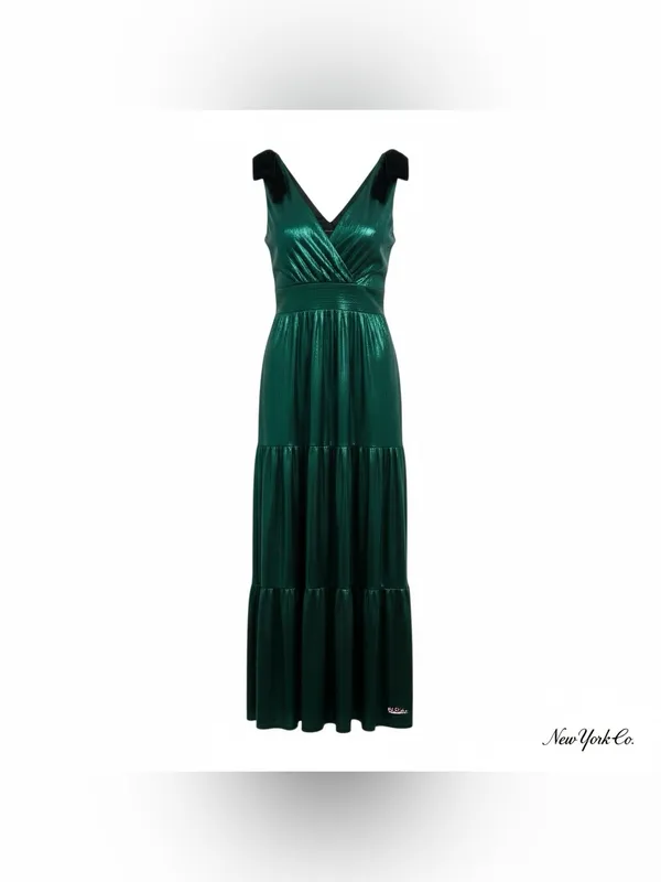 Sugarlips Liquid Satin Emerald Green Metallic Maxi Dress - Image 7