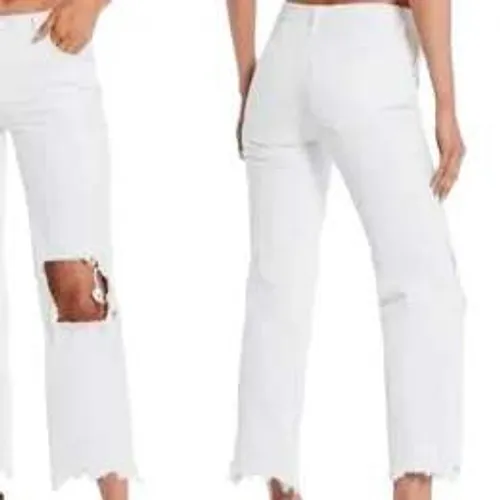 Free People Jeans Women 25 White Straight‎ Leg We Denim Raw Hem Distressed - Image 2