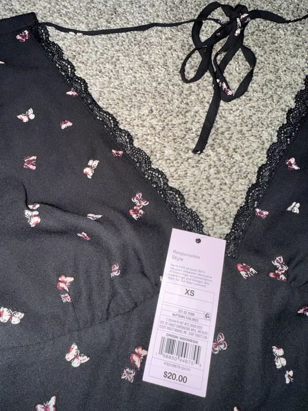 Wild Fable Butterfly Print Asymmetrical Ruffle Hem Top - Image 2