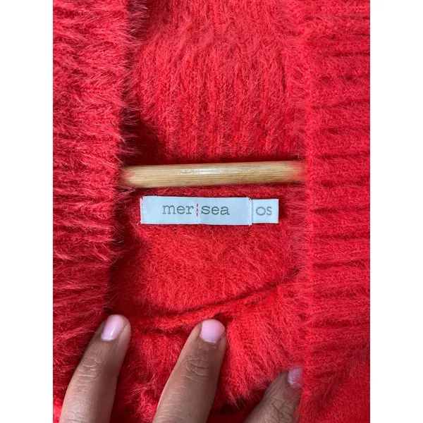 MERSEA Chalet Poncho Sweater Aperol Orange Cowl Neck Cozy Luxe Cape‎ Knit - Image 7