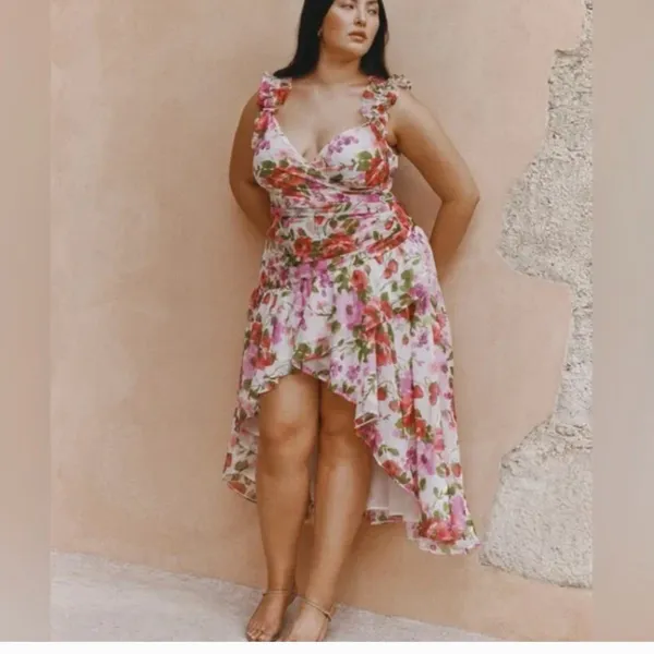 NWT Abercrombie & Fitch Floral Ruffle Strap High-Low Maxi Dress Wedding Guest - Image 3