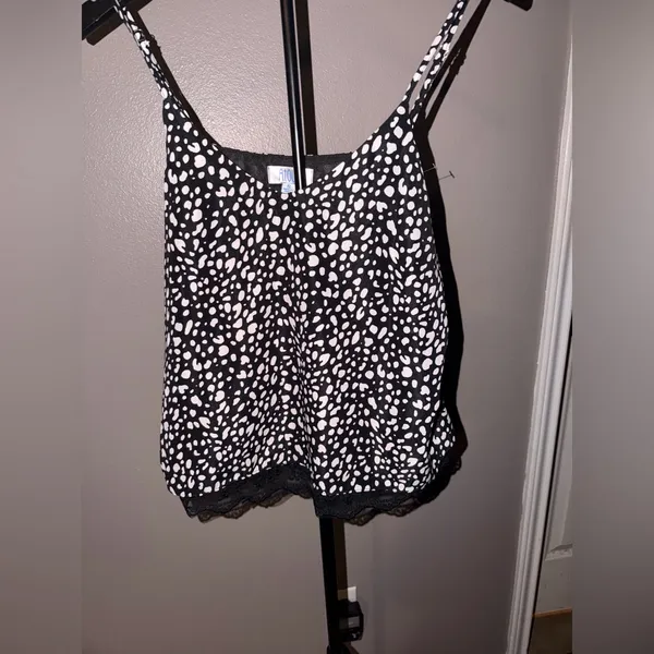 AtOwn Black & White Polka Dot Camisole Top – Lace Hem – Size Small - Image 6