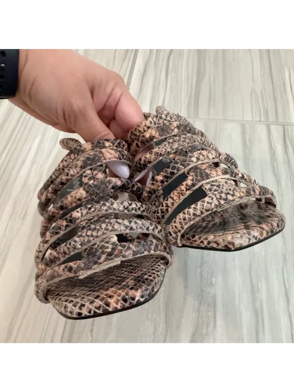 Free People Colette Shoes Size 6 Python Leather Caged Block Heel Sandal Mob Wife - Image 5